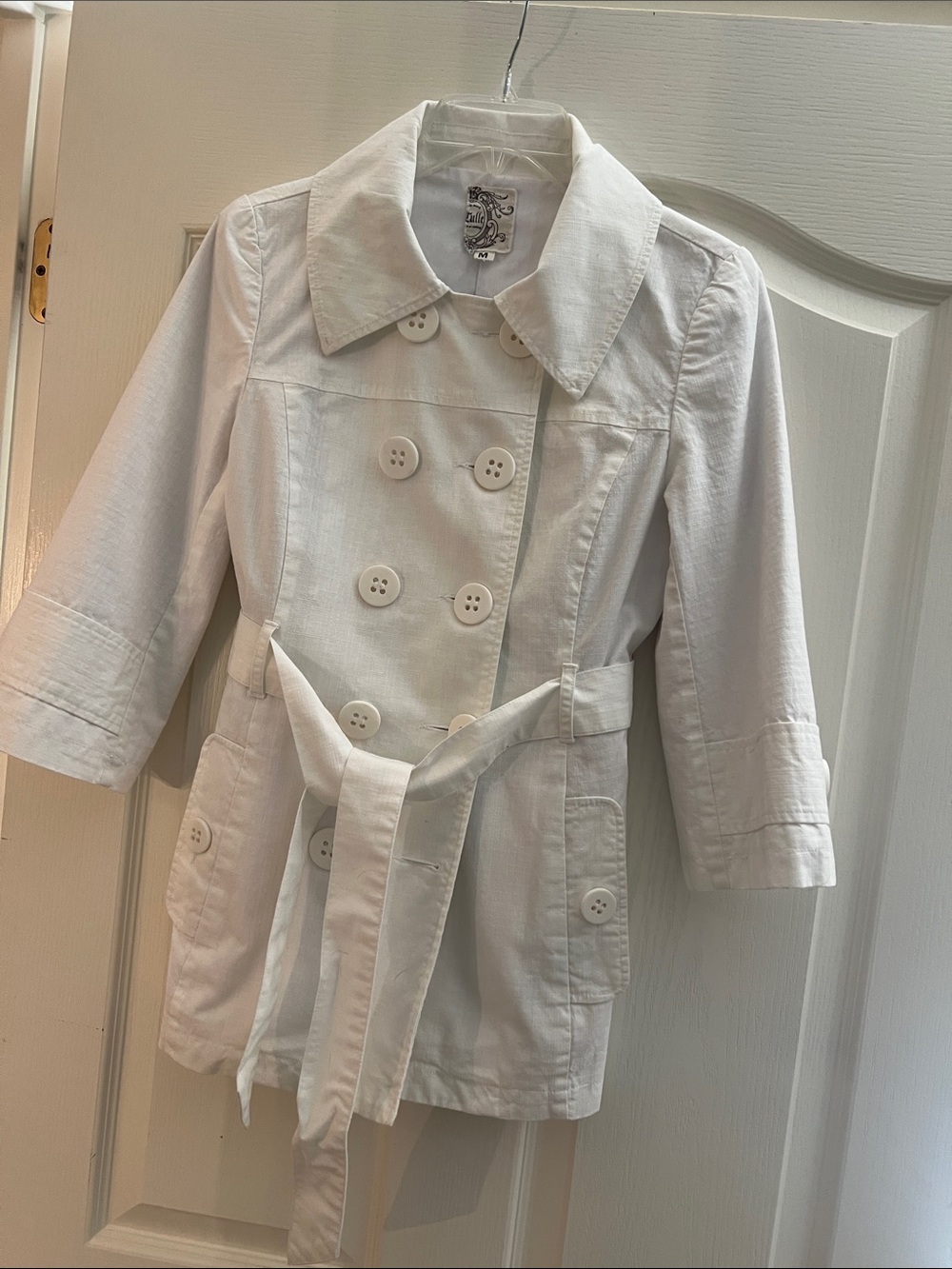 Tulle Girls' White Double-Breasted Pea Coat with Belt